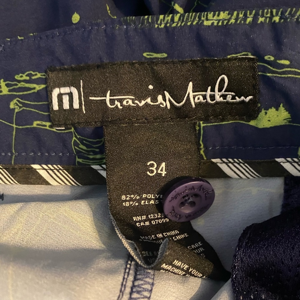 Travis Mathew Golf Pants Mens 34 Blue Neon Green‎ Excellent Golfer Sketch Print - Picture 6 of 7